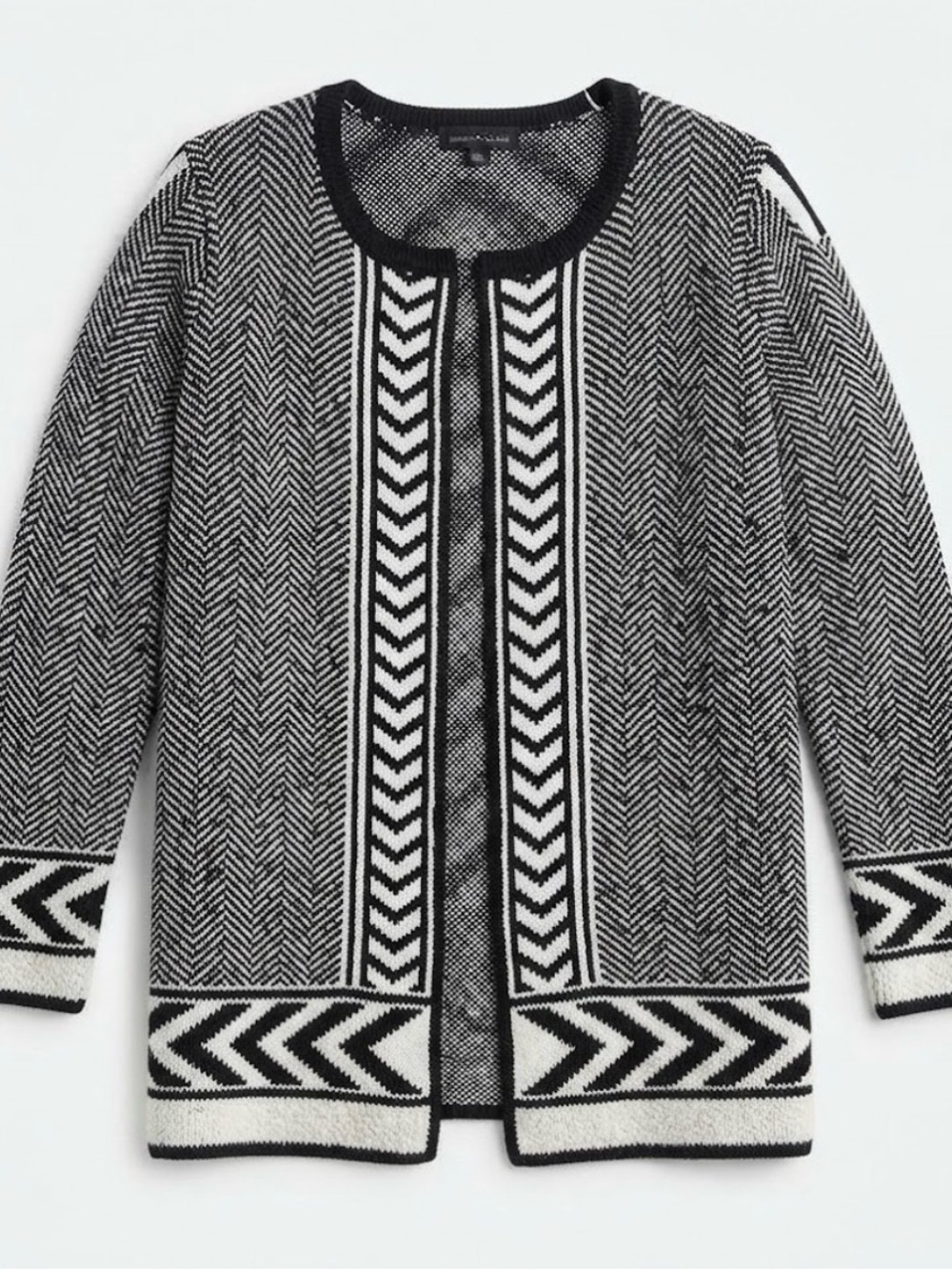 Madison Michelle Black & White Patterned Open Cardigan Size M